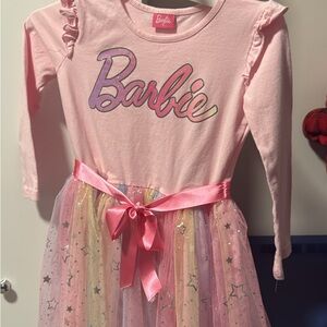 Barbie Pink Long-Sleeve Dress with Rainbow Skirt